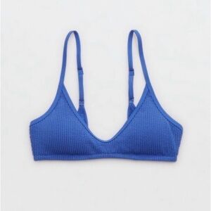 Aerie Crinkle Voop Binding Bikini Top in Classic Blue